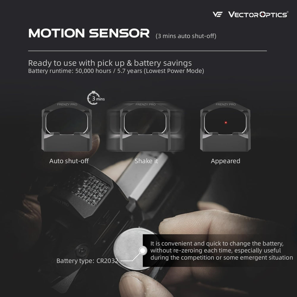 Vector Optics Frenzy-X audible 1 MOA adjustments for precise aiming.