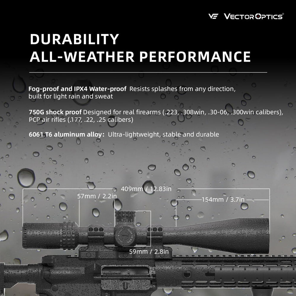 Vector Optics Sentinel 6061-T6 aluminum chassis highlights durability.