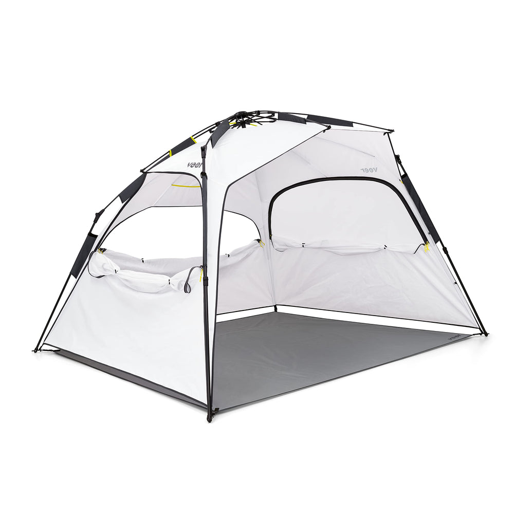 Veer Family Basecamp pop-up shelter for instant shade.