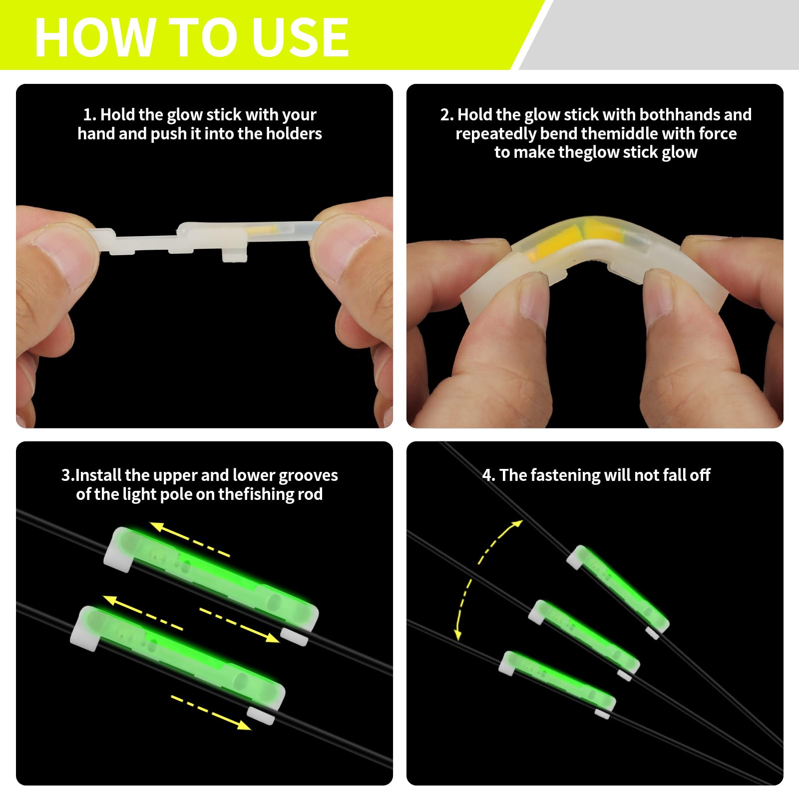 Glow sticks attached to fishing rod during night fishing