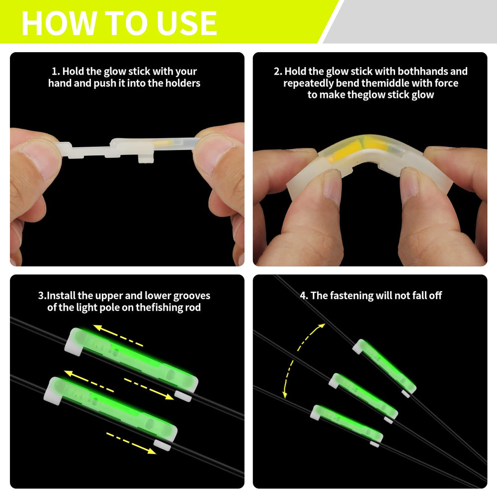 Glow sticks attached to fishing rod during night fishing