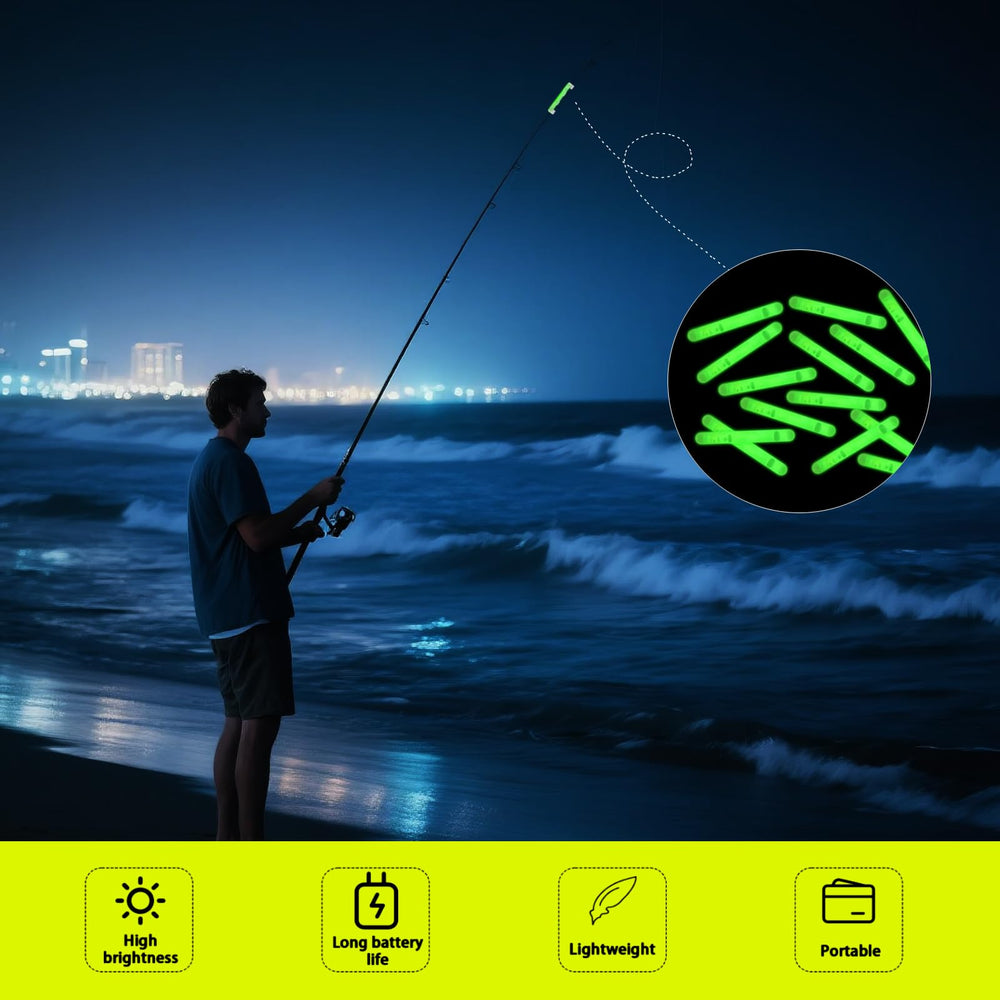 Green glow sticks used on floats and bobbers for night fishing