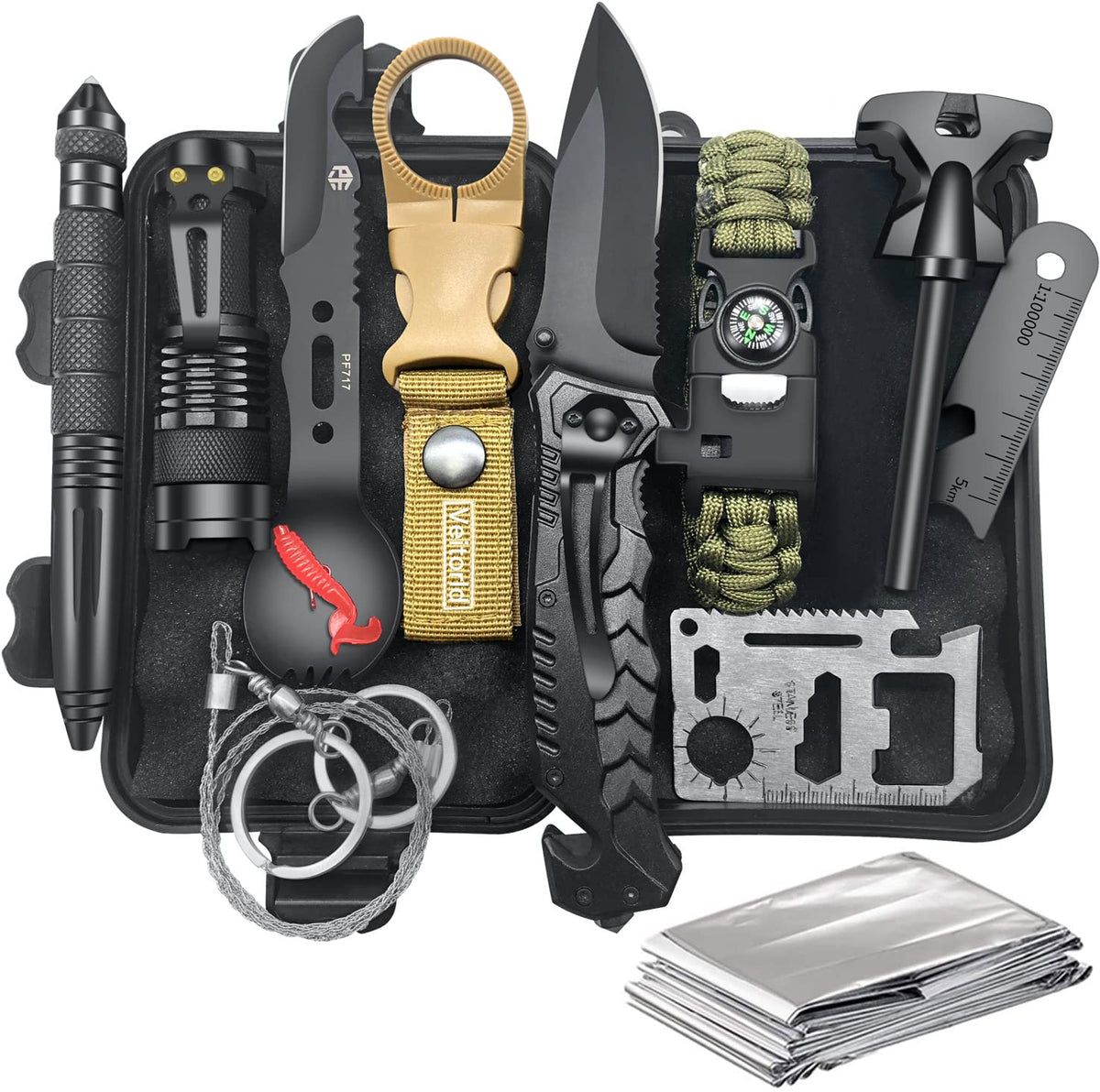 VEITORLD 12in1 survival kit compact for camping readiness and quick fixes