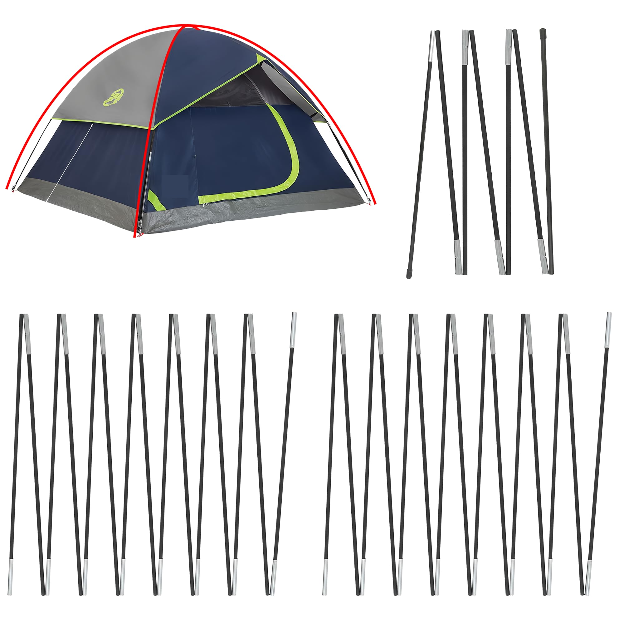Vekclit 3pcs main poles for Coleman tents, durable setup