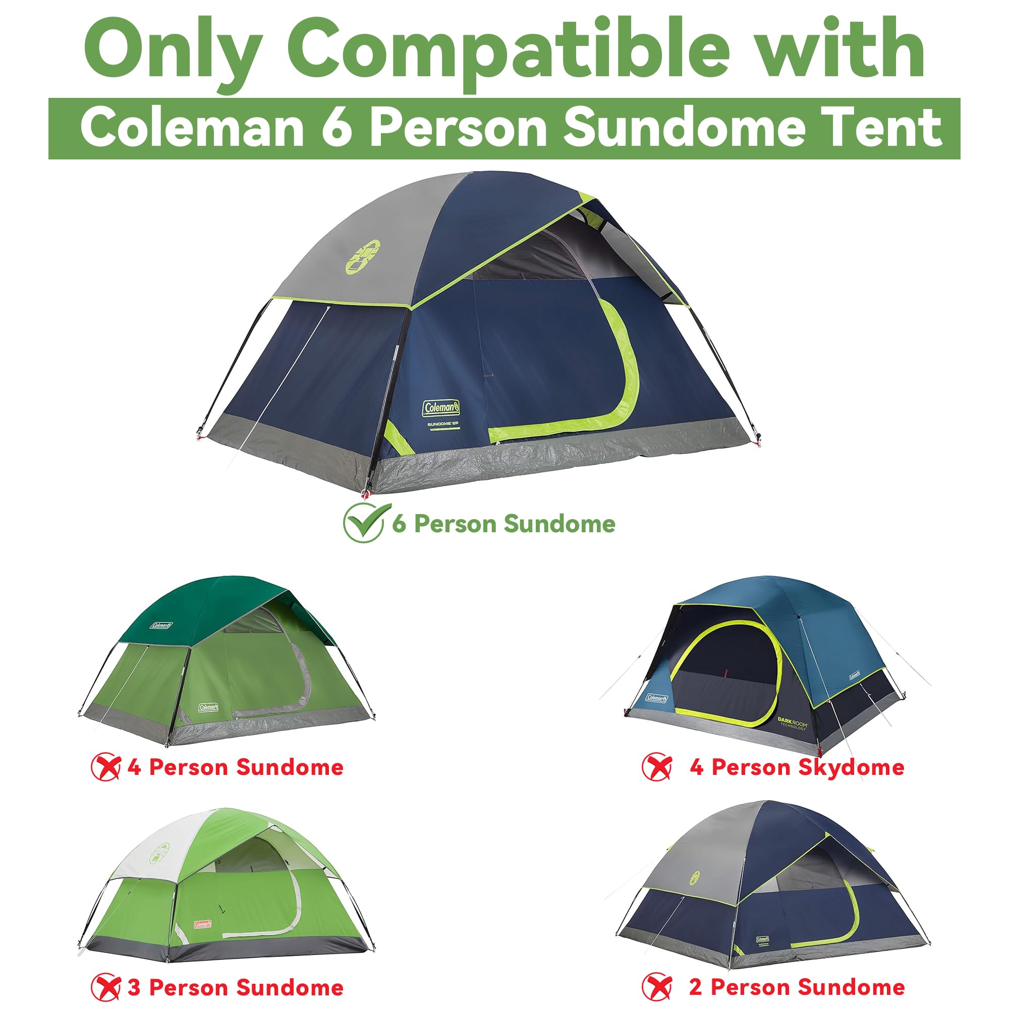 Vekclit rainfly pole for Coleman Sundome, secure rain protection