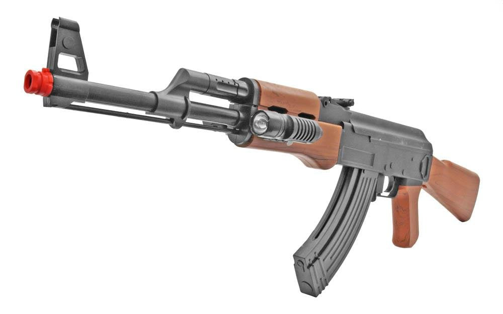 Velocity Airsoft AK47 flashlight rail enhances visibility in low light