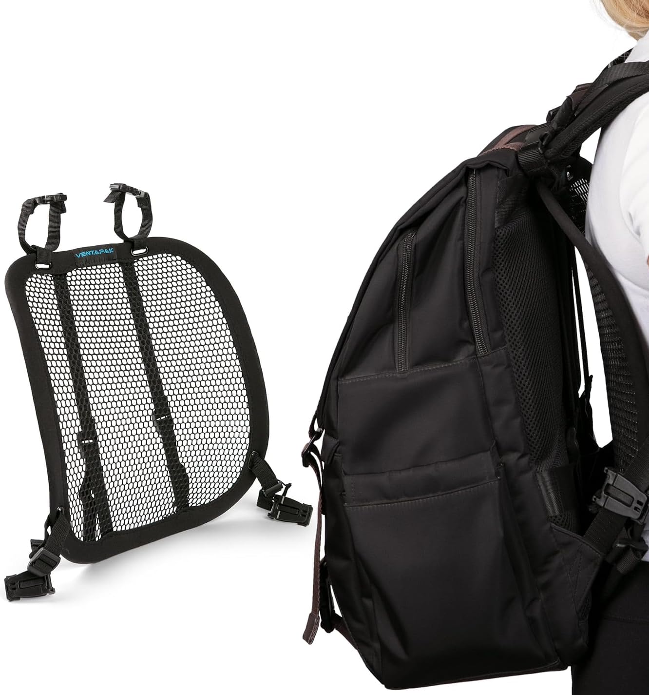 VentaPak backpack spacer large frame side view showing airflow and back comfort