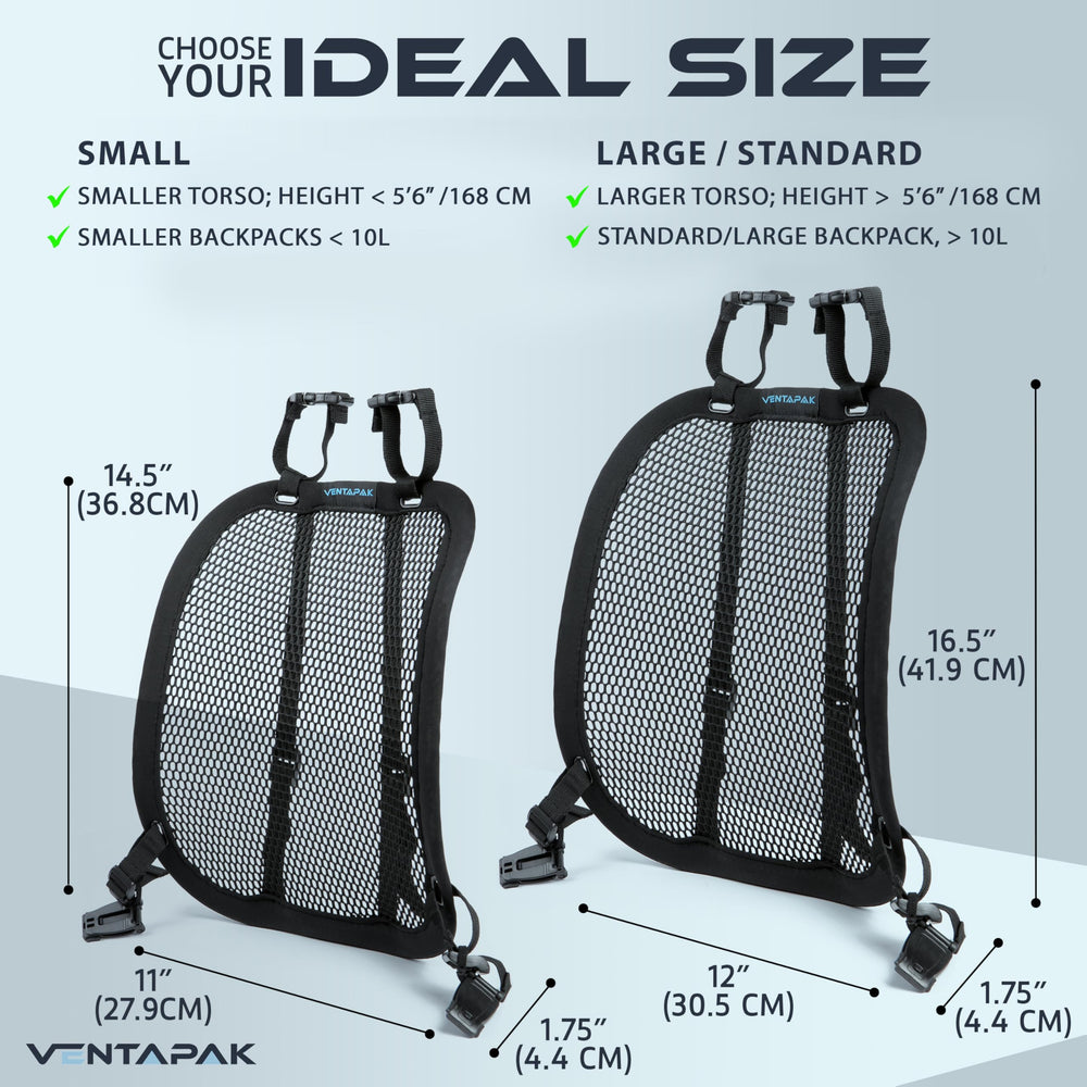 VentaPak standard large spacer fits taller torsos for larger packs.