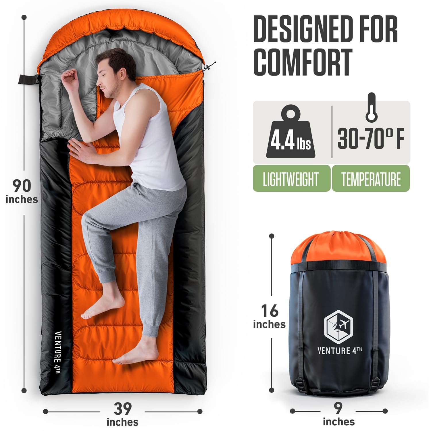 VENTURE 4TH sleeping bag inside view highlights breathable warmth for temperate seasons.