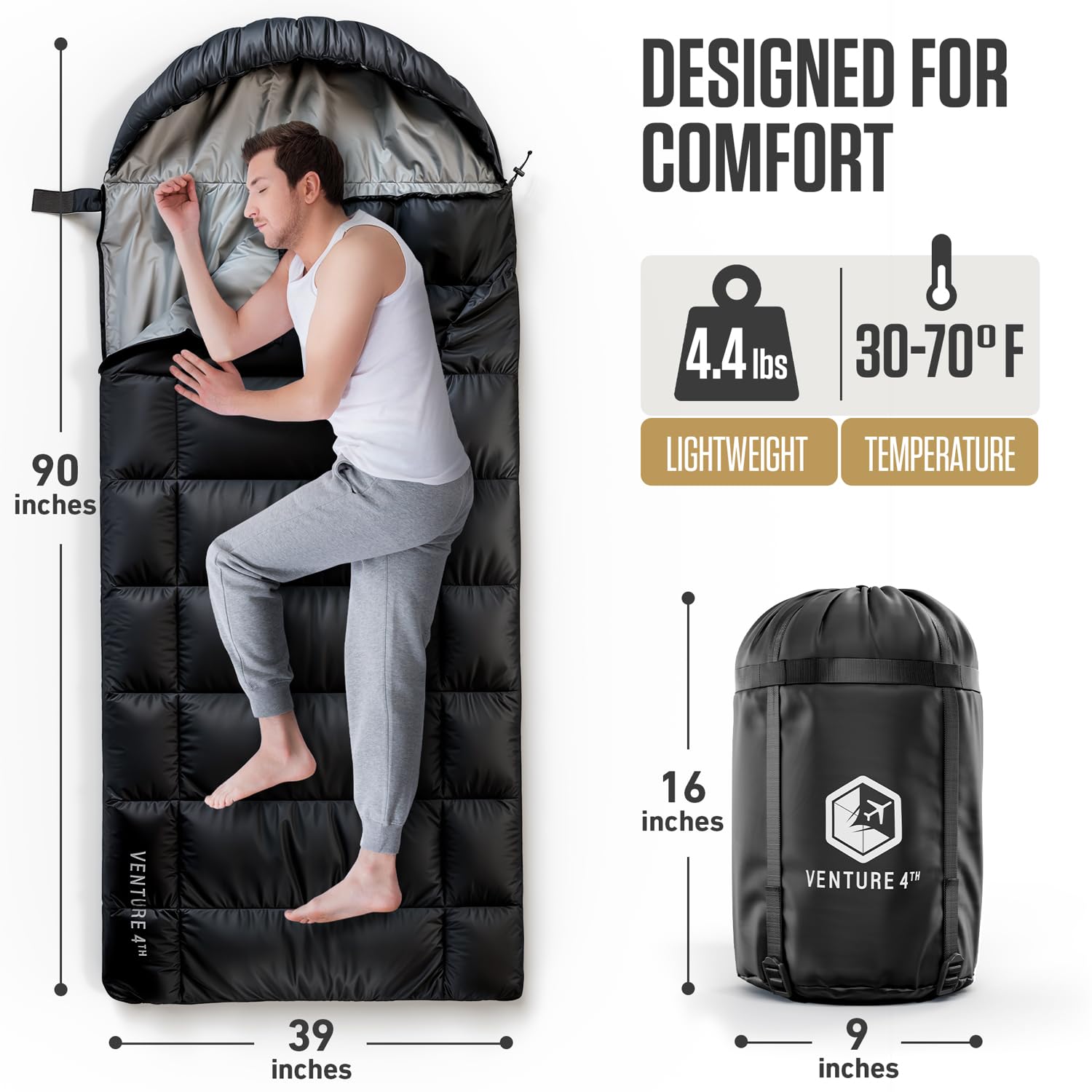 VENTURE 4TH XXL sleeping bag interior offers roomy space for comfortable sleep.