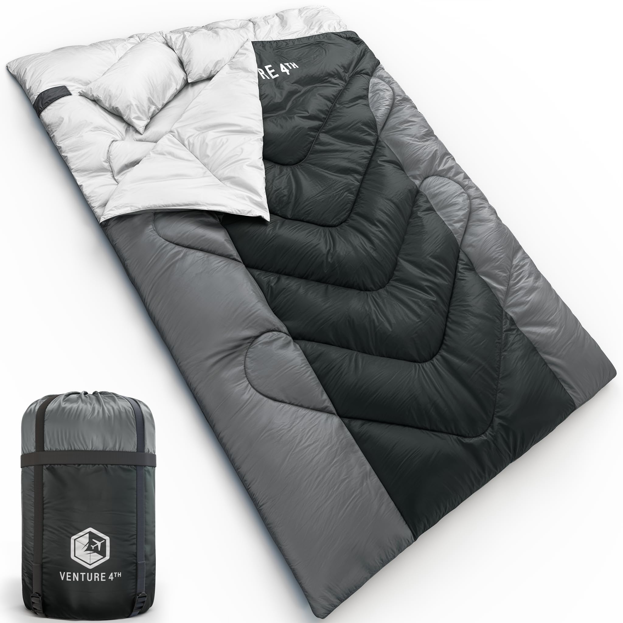 VENTURE 4TH double sleeping bag two person inside view for cozy camping comfort