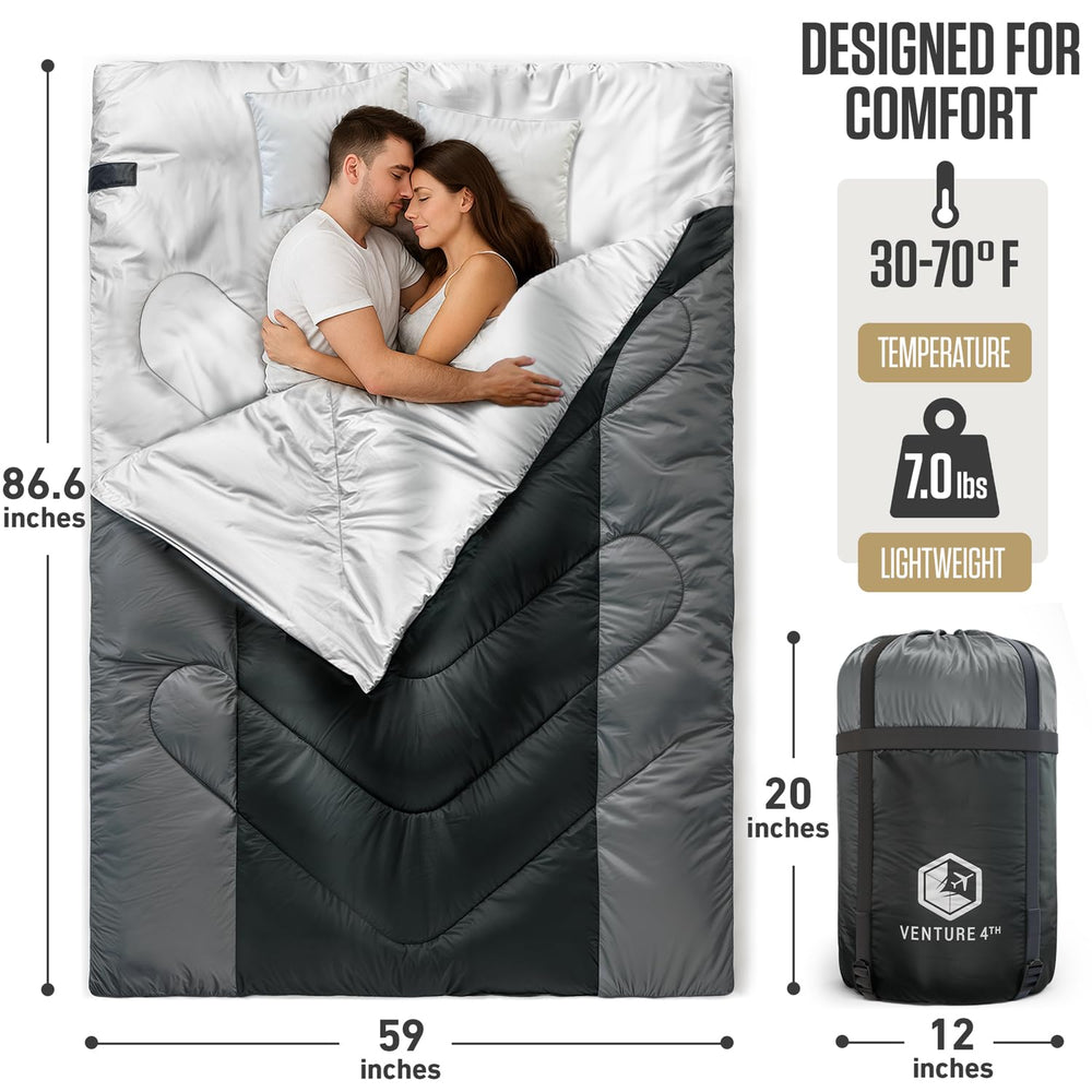 VENTURE 4TH double sleeping bag open layout showing shared space for two sleepers