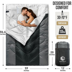 VENTURE 4TH double sleeping bag open layout showing shared space for two sleepers