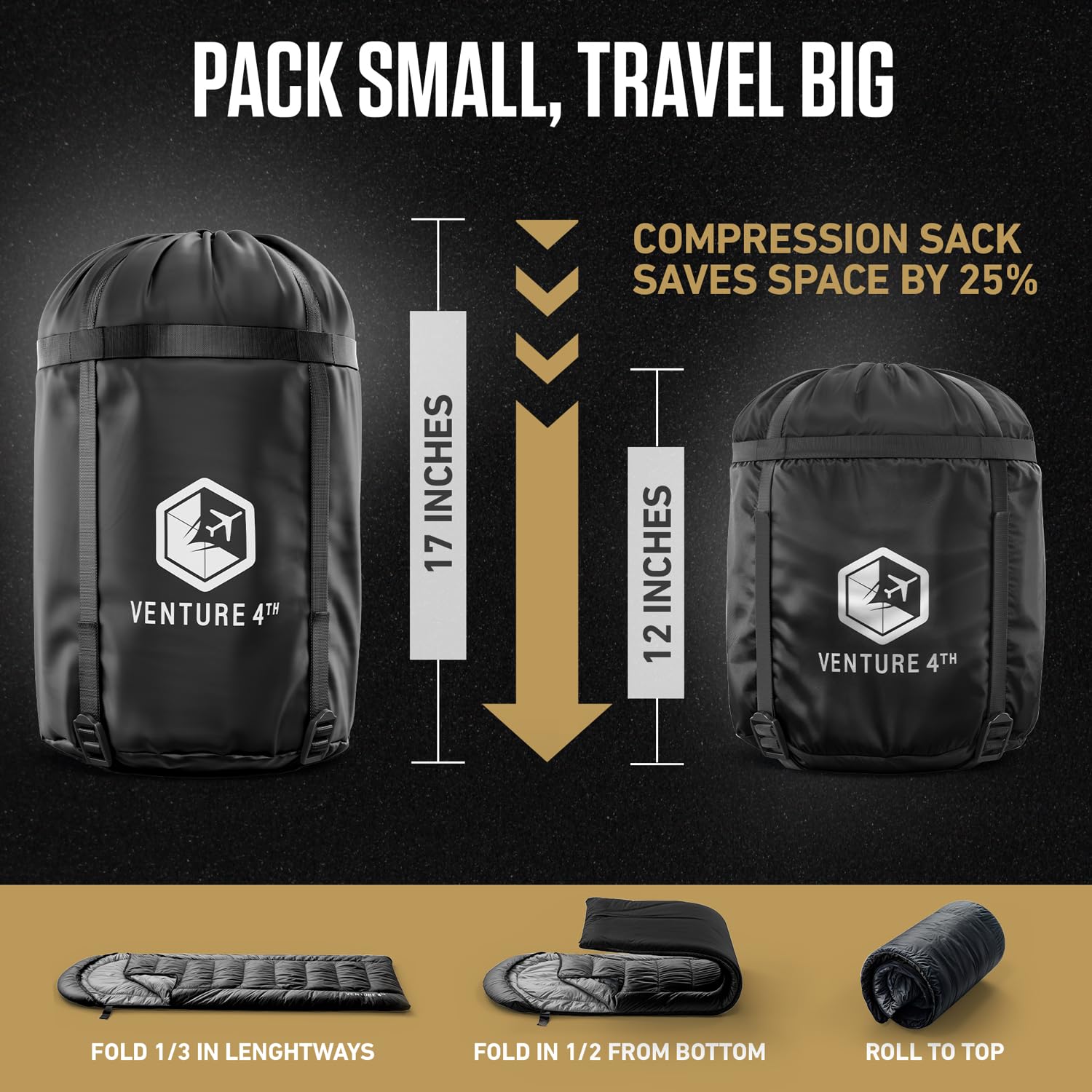 VENTURE 4TH sleeping bag 90x39 inches offers extra-large comfort for tall campers.