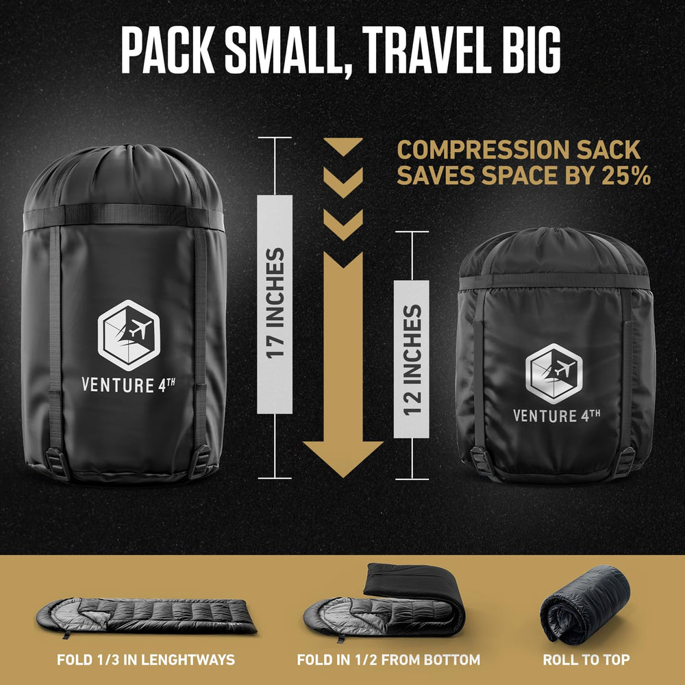 VENTURE 4TH sleeping bag 90x39 inches offers extra-large comfort for tall campers.