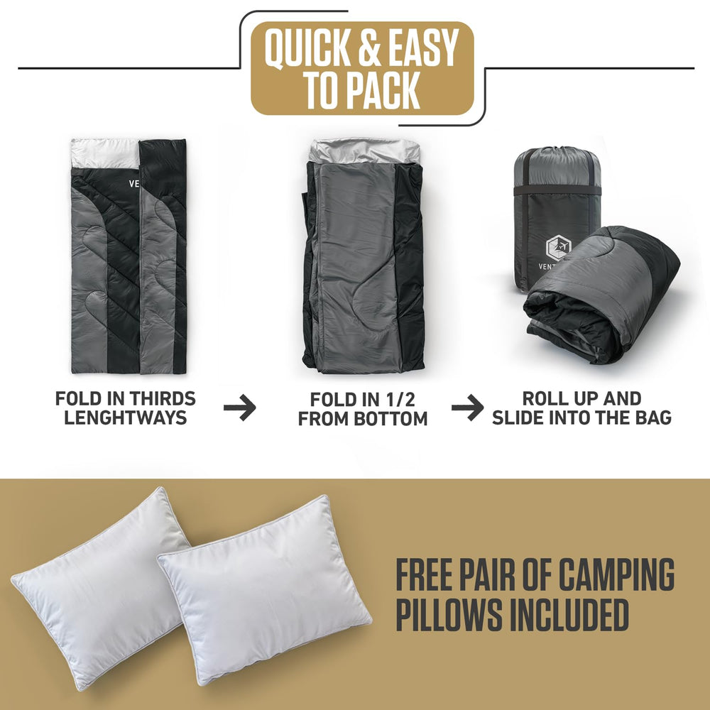 VENTURE 4TH sleeping bag anti-snag zippers image emphasizes smooth access for both sleepers