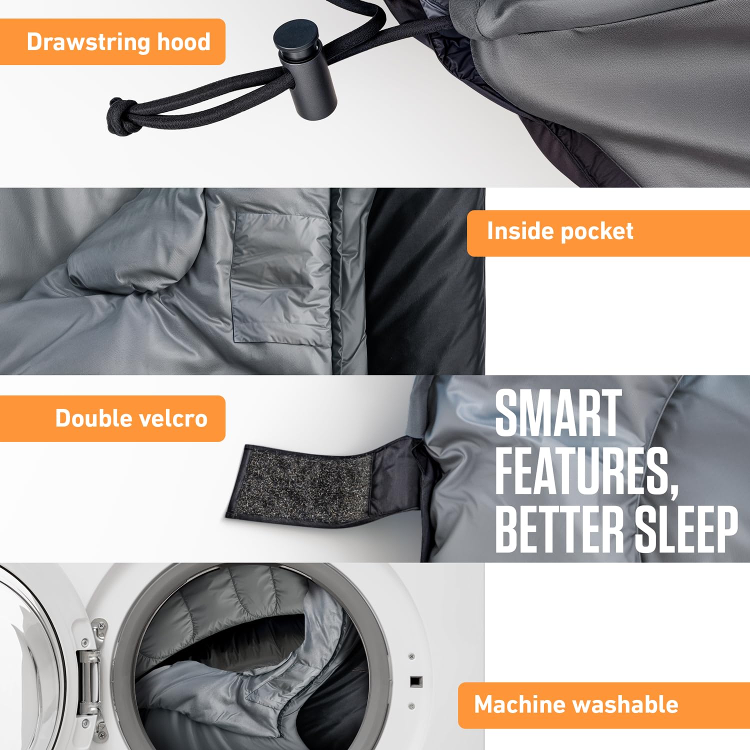 VENTURE 4TH sleeping bag breathable polyester fabric enhances ventilation and comfort.