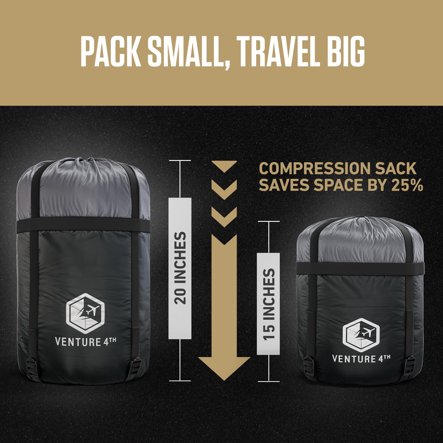 VENTURE 4TH sleeping bag compression sack showing easy transport for camping trips