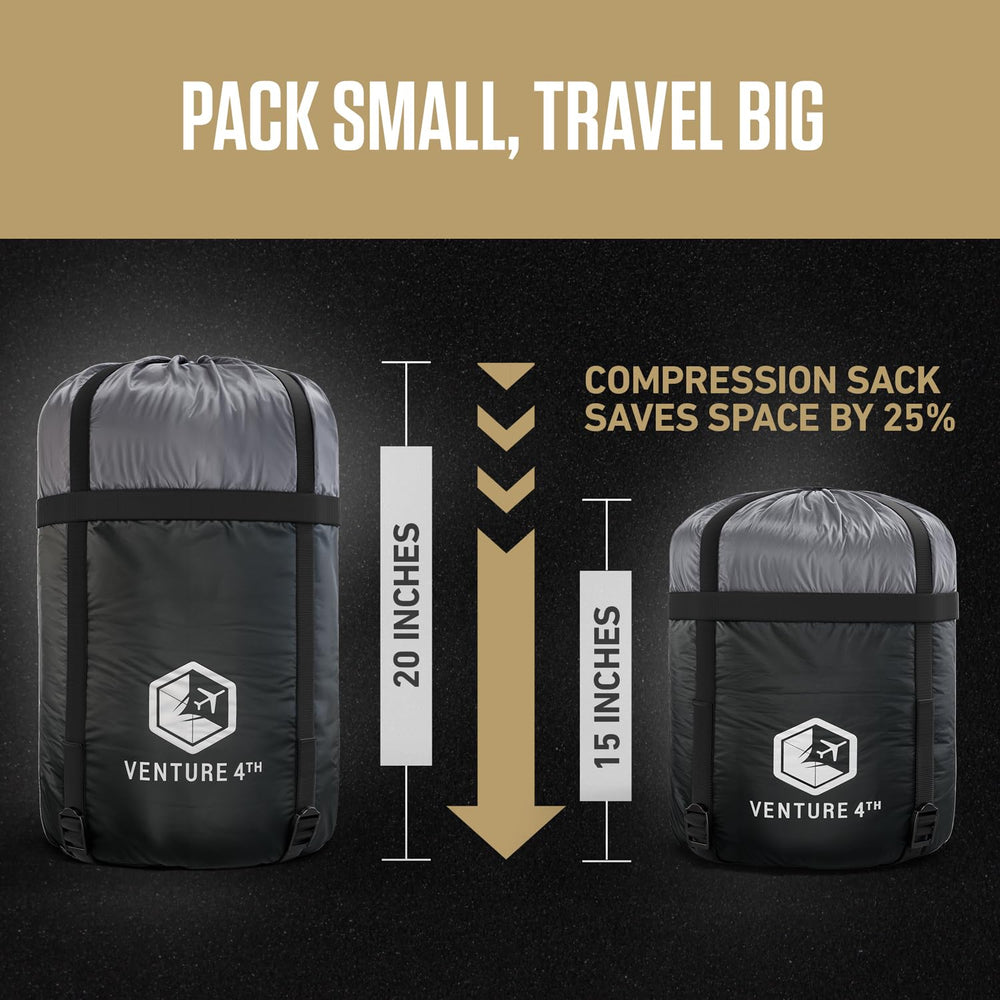 VENTURE 4TH sleeping bag compression sack showing easy transport for camping trips