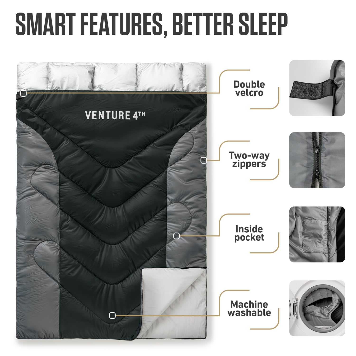 VENTURE 4TH lightweight packable sleeping bag fits in a compact compression sack
