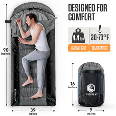 VENTURE 4TH sleeping bag laid flat showing XXL 90x39 inches for extra room.