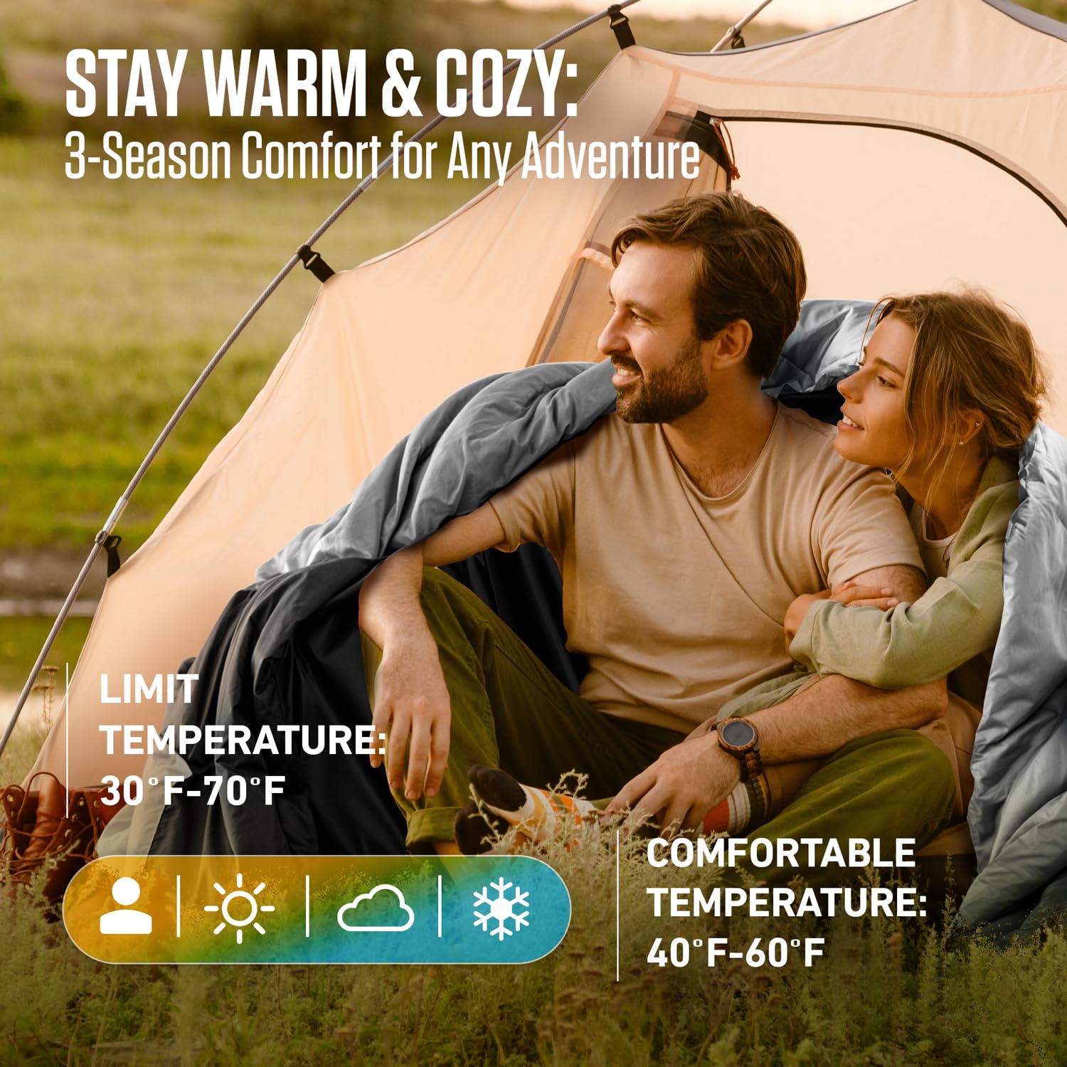 VENTURE 4TH sleeping bag water resistant shell protects against moisture during outdoor trips