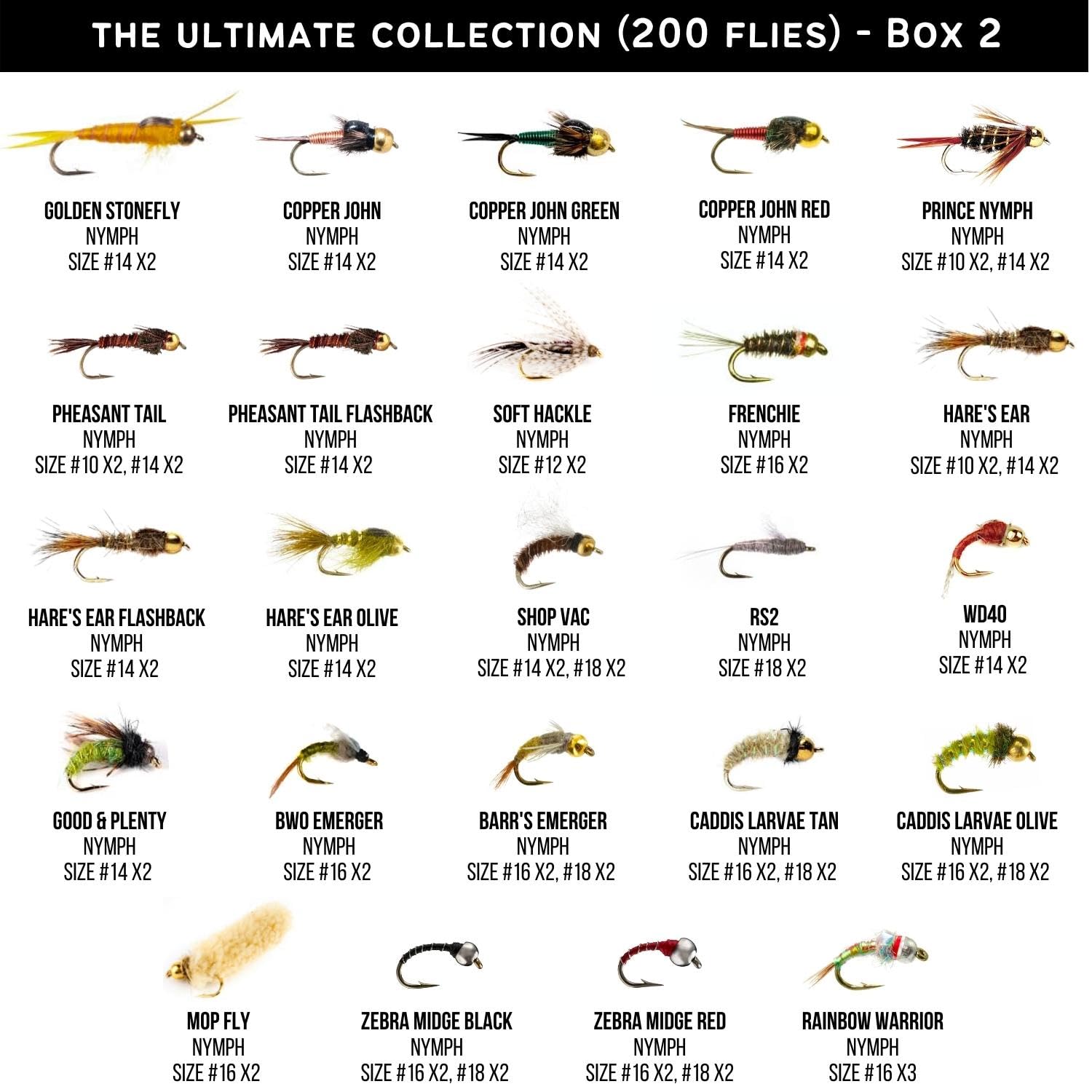 Three included fly boxes with organized fly collection