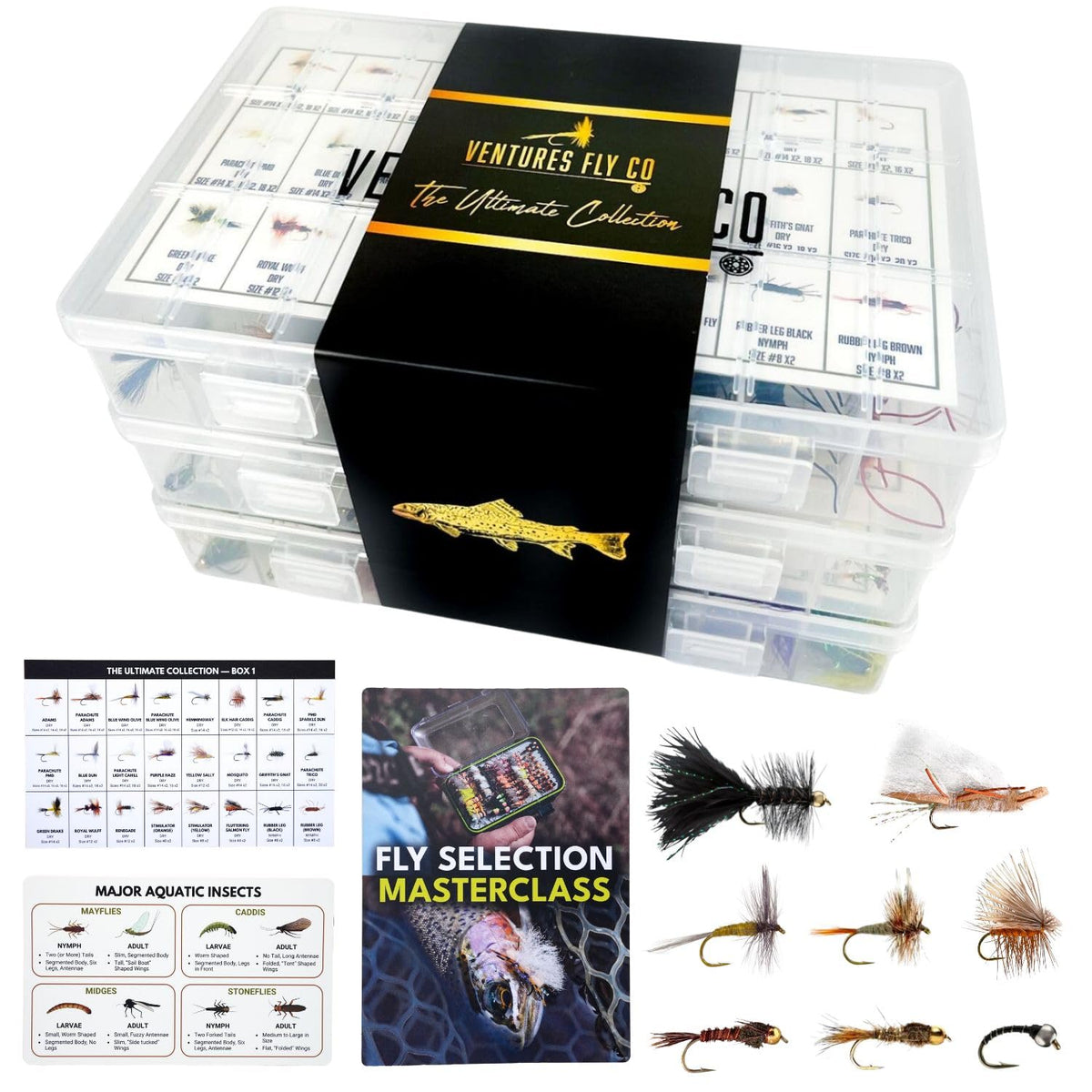Ventures Fly Co. 200 premium hand-tied fly fishing flies assortment package