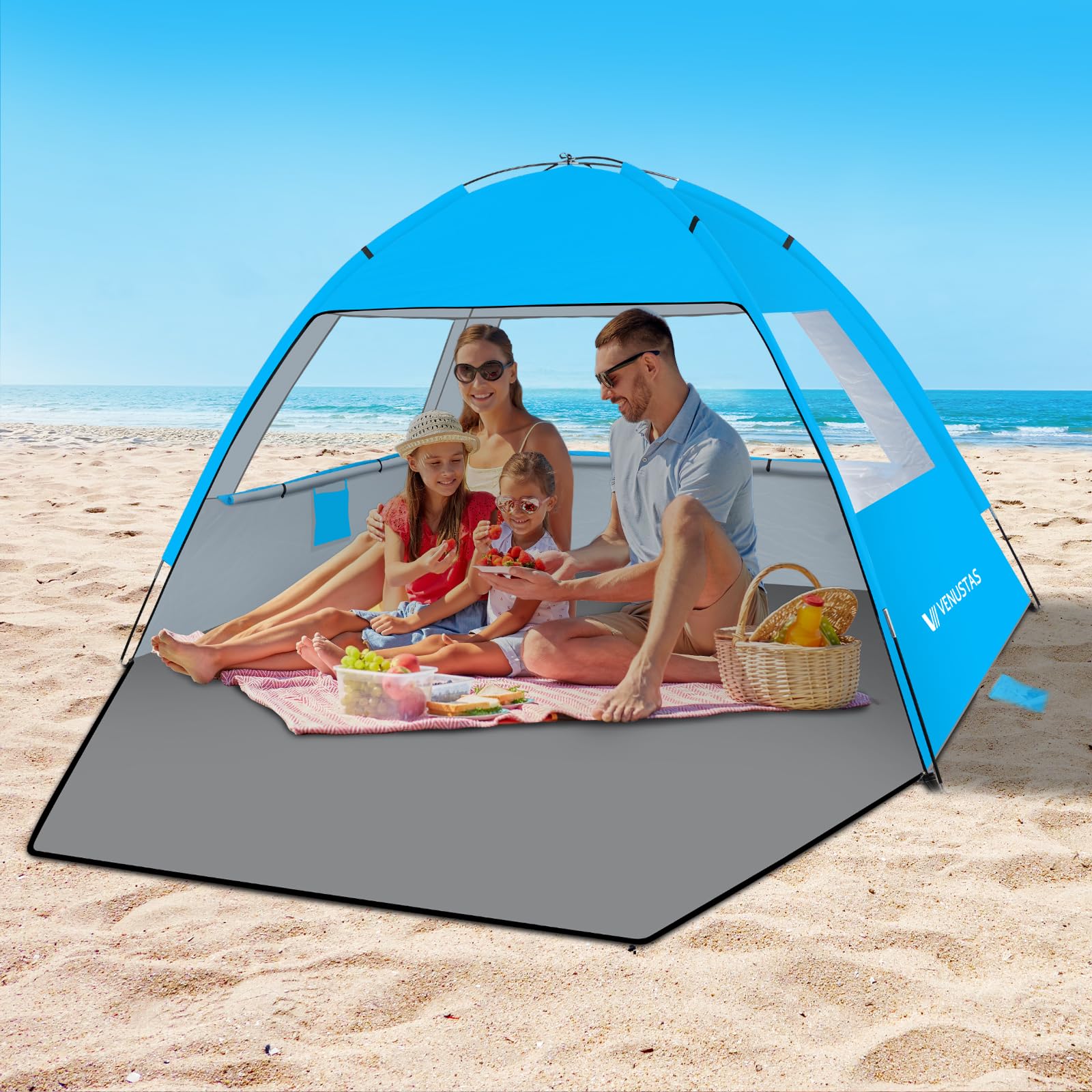 Venustas beach tent extended floor area provides extra room for activities