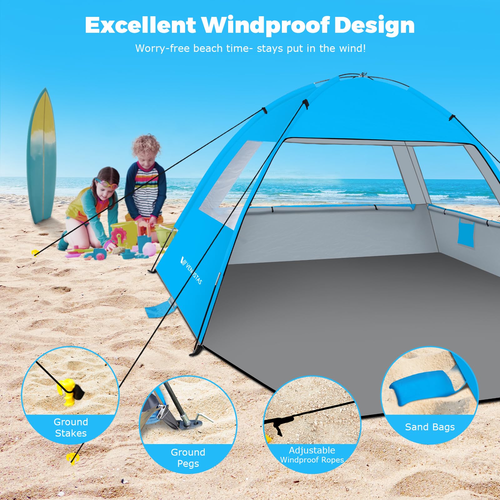 Venustas beach tent fiberglass frame is sturdy and rust-free