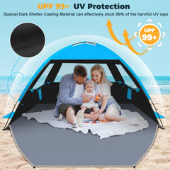 Venustas Beach Tent UV-protection highlights UPF 50+ protection for sun days.