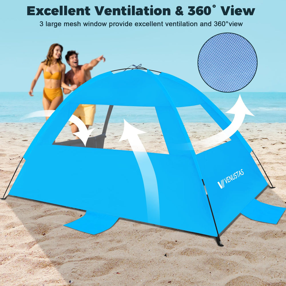 Venustas Beach Tent windproof-frame ensures stable shade during windy beach outings.