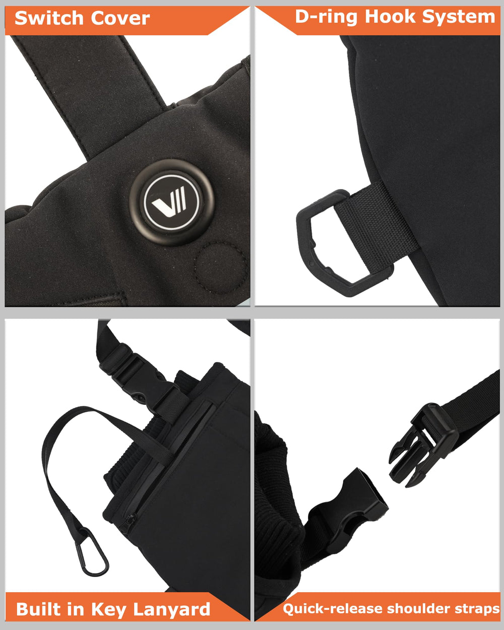 Venustas heated hand muff with large front pocket and easy-access storage