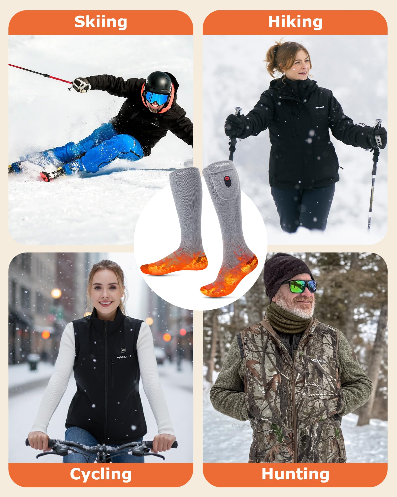 Venustas socks ideal for skiing, hunting, and outdoor work in cold weather.