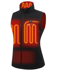 Venustas women's heated softshell vest front view showcases slim fit warmth for hiking