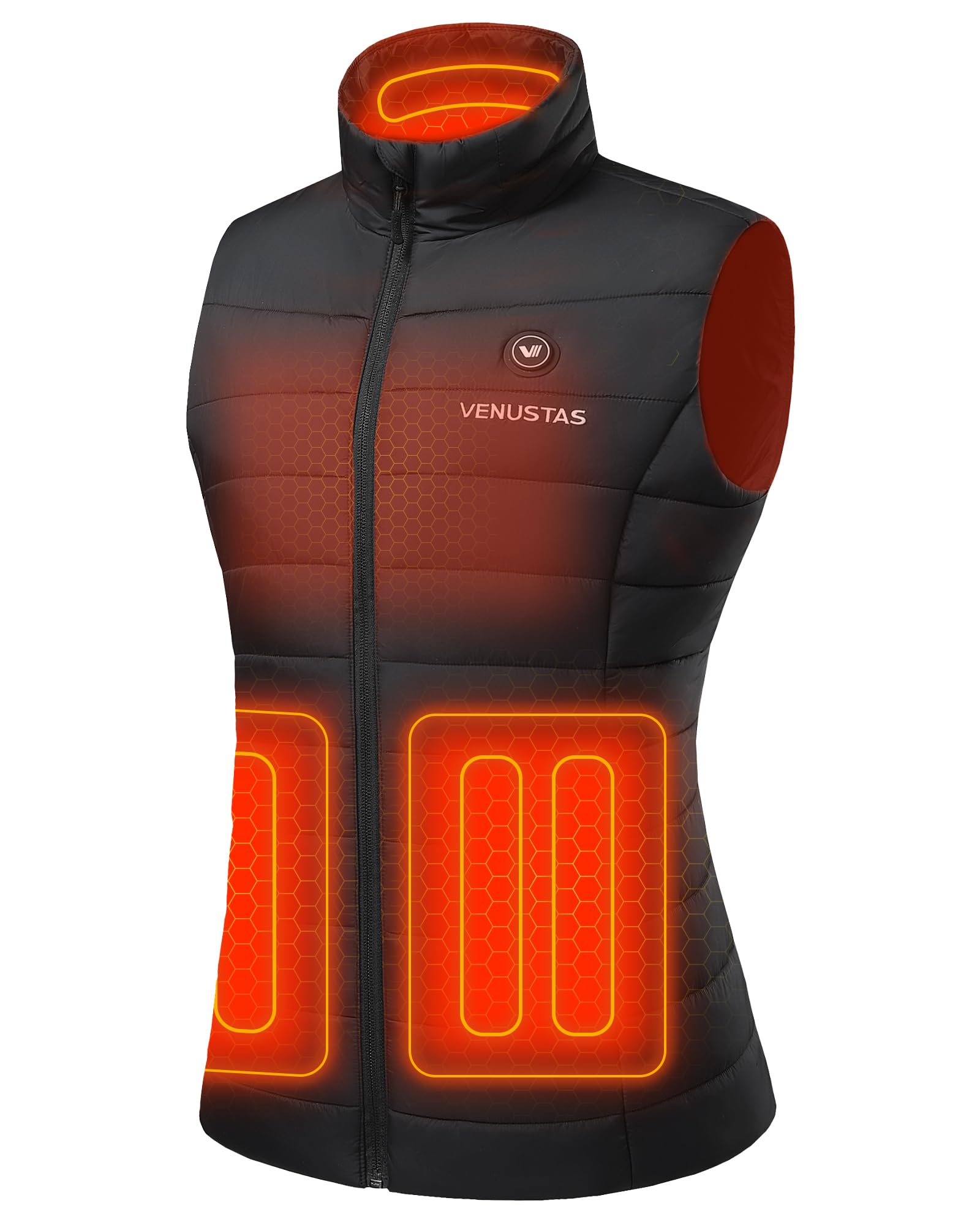 Venustas women's heated vest front view showing slim, layer-ready warmth