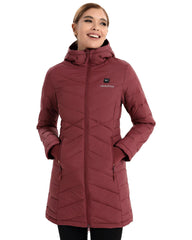 Venustas heated down jacket close-up quilted pattern highlights a stylish silhouette