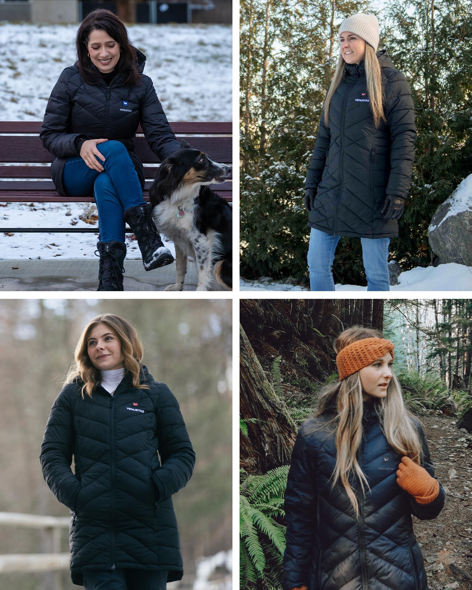 Venustas jacket side view showing waist silhouette and warmth retention
