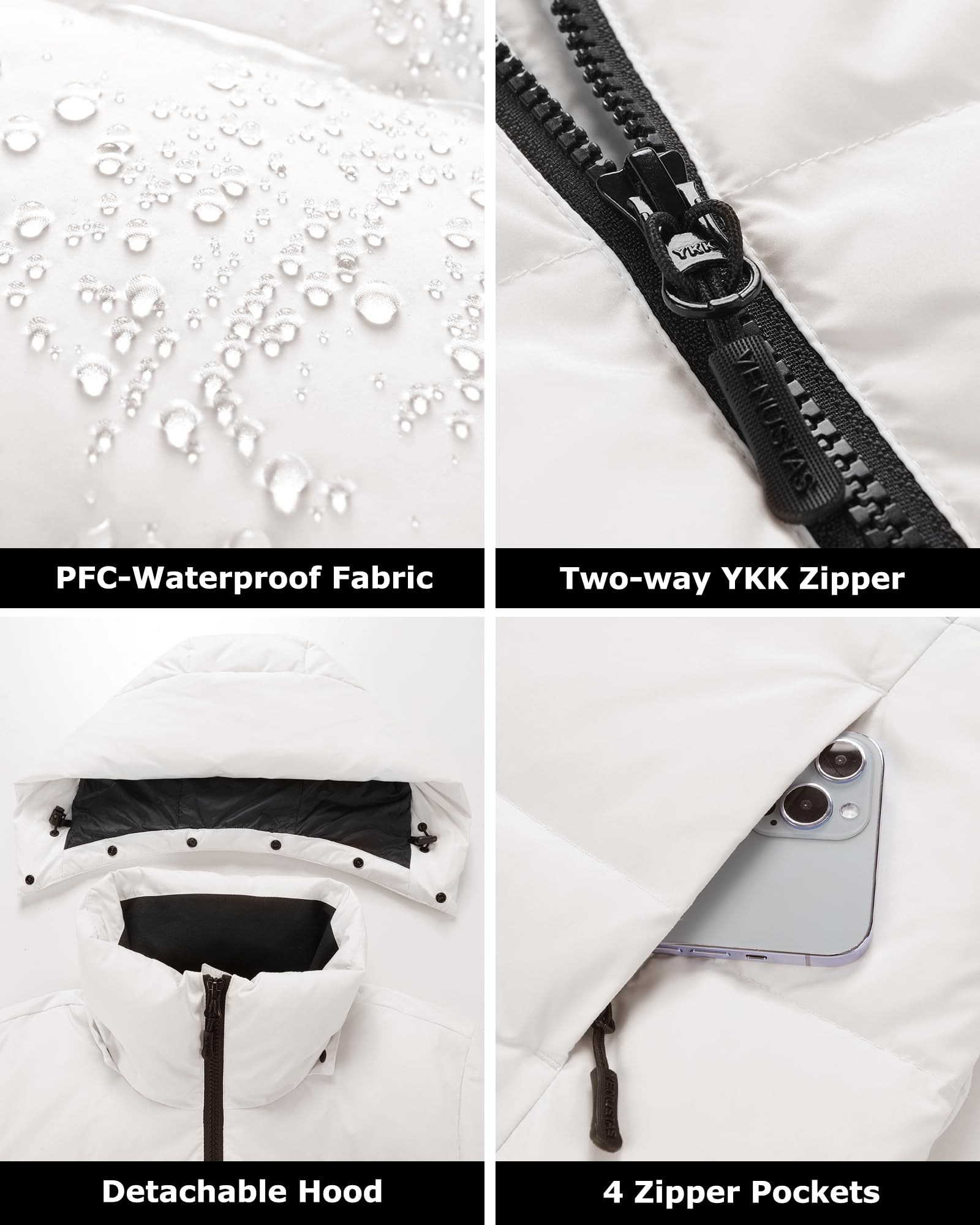 Venustas heated jacket battery pack detail highlighting long-lasting heat