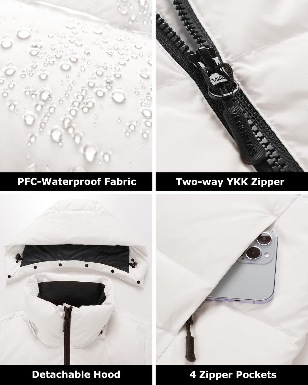 Venustas heated jacket battery pack detail highlighting long-lasting heat
