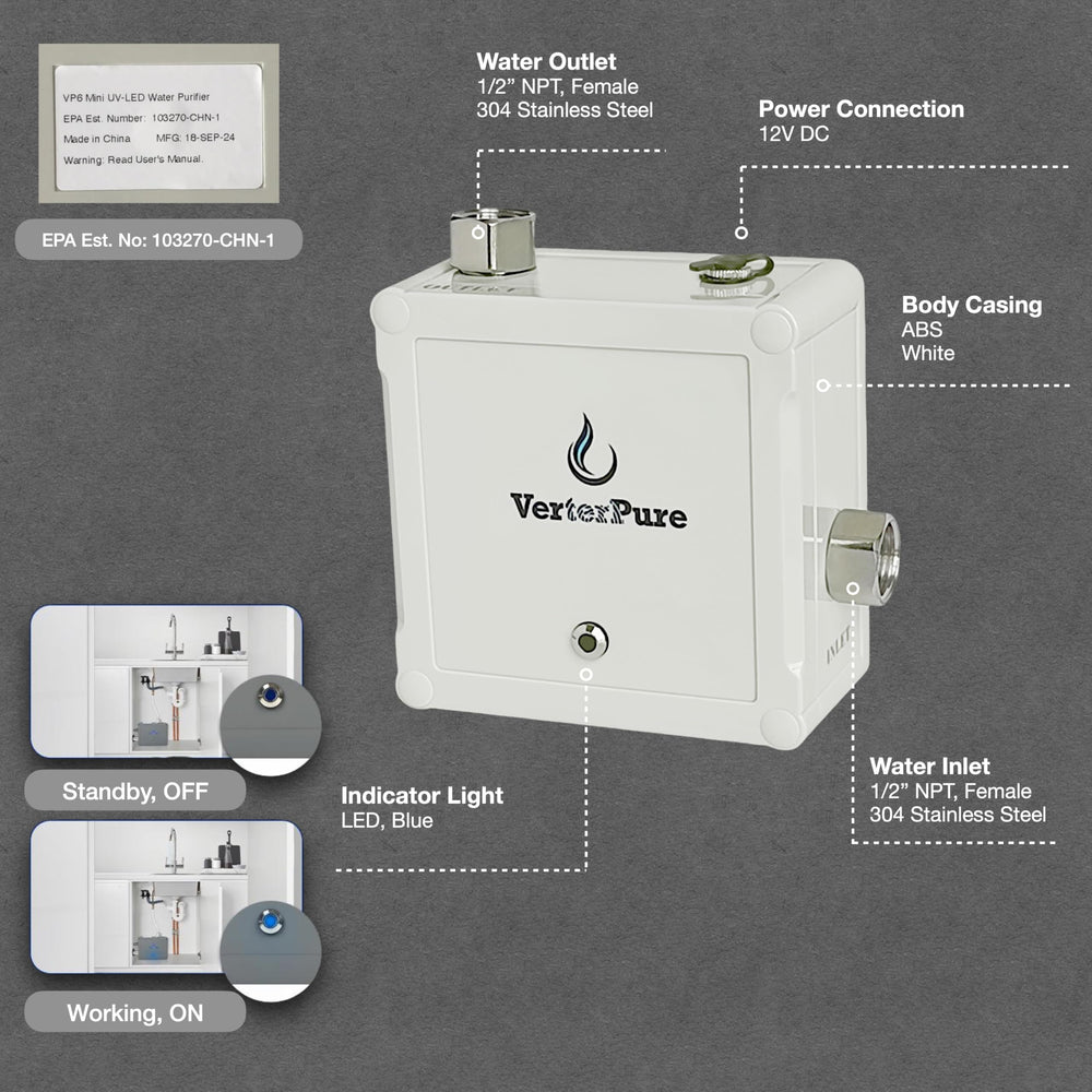 VerterPure VP6 Mini mercury-free label supports eco-friendly purification.