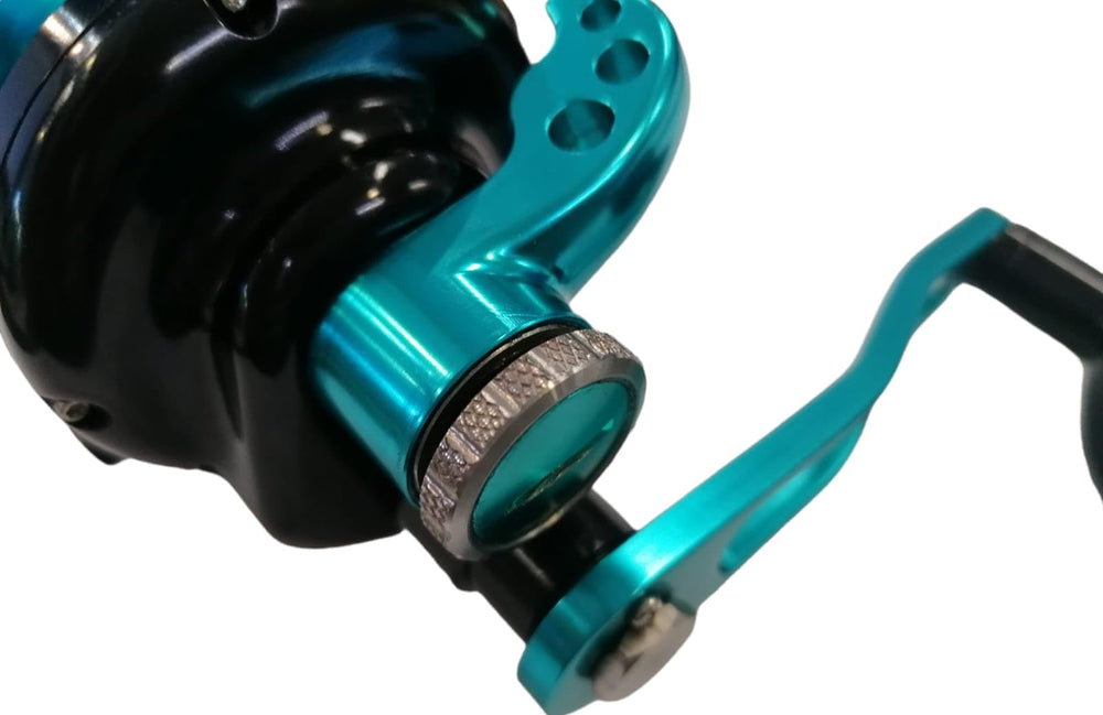 VT500 reel showing polished aluminum body for durability.