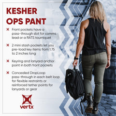 Vertx Kesher front pocket with pass-through slot supports comms lead use