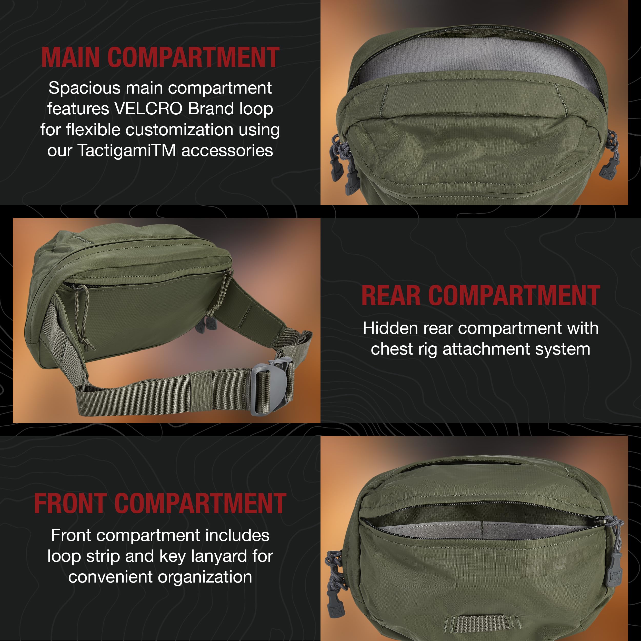 Vertx Long Walks waist pack back view, hidden compartments for secure carry.