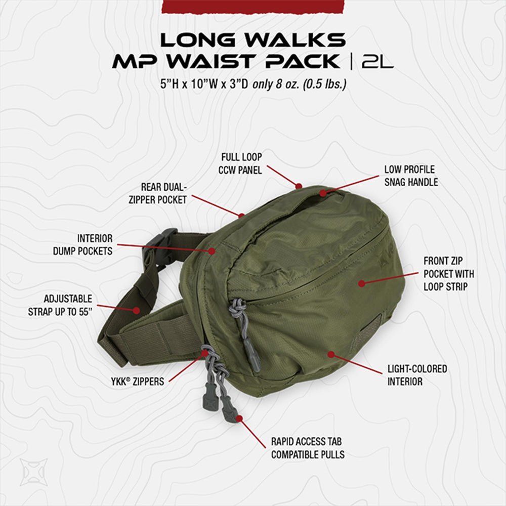 Vertx Long Walks waist pack backpack-attachment, versatile wear for hikers.