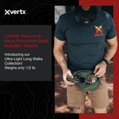 Vertx Long Walks waist pack side view, compact yet organized for trails.
