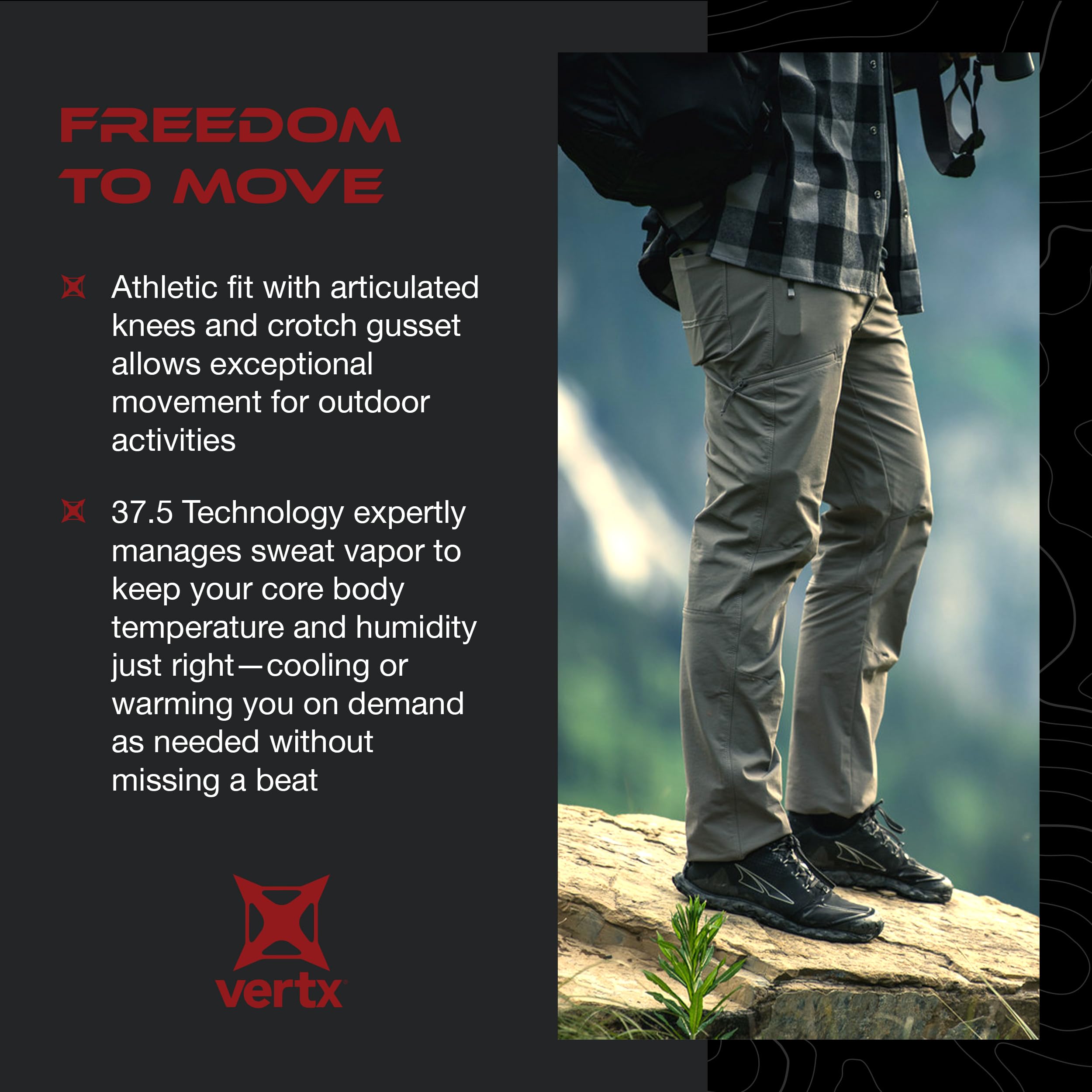 Vertx Trailslacker pants, waist stash pocket for secure essentials on outdoor trips