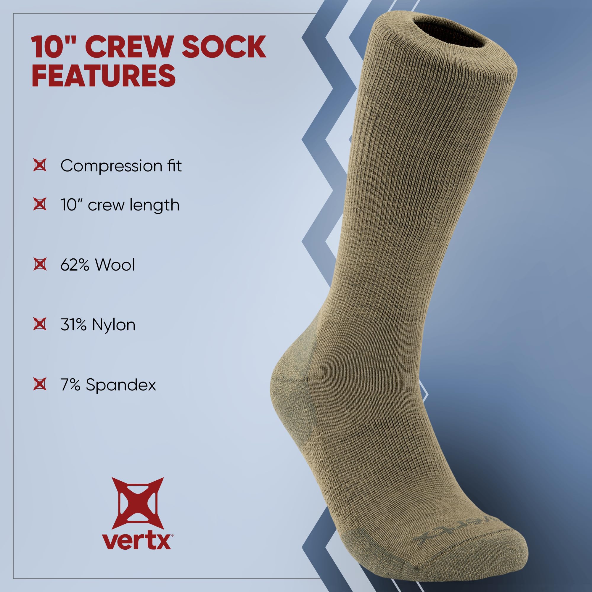 Vertx VaporCore 10in crew socks mesh-top design for enhanced breathability.