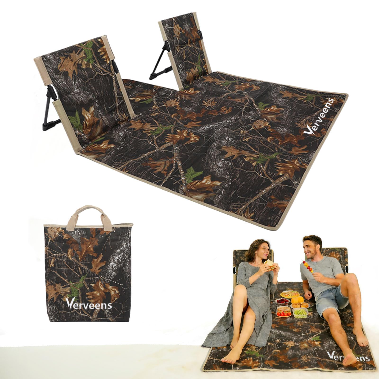 Verveens beach lounge mat front view with camouflage pattern for comfortable two-person seating