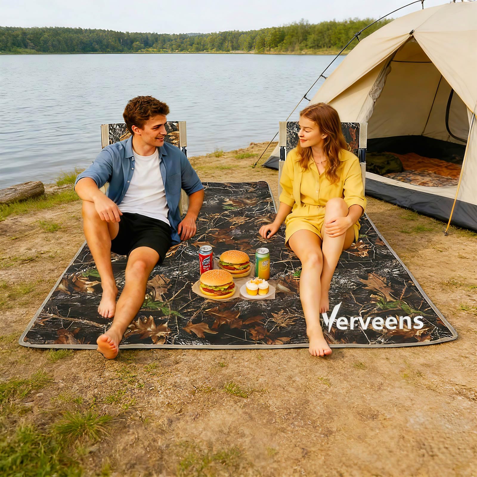 Verveens beach lounge mat side view showing carry bag and quick setup